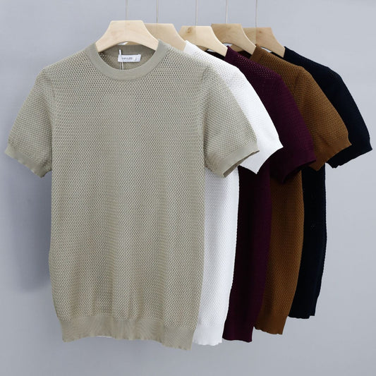 Summer Men's Knitted Round Neck T-shirt