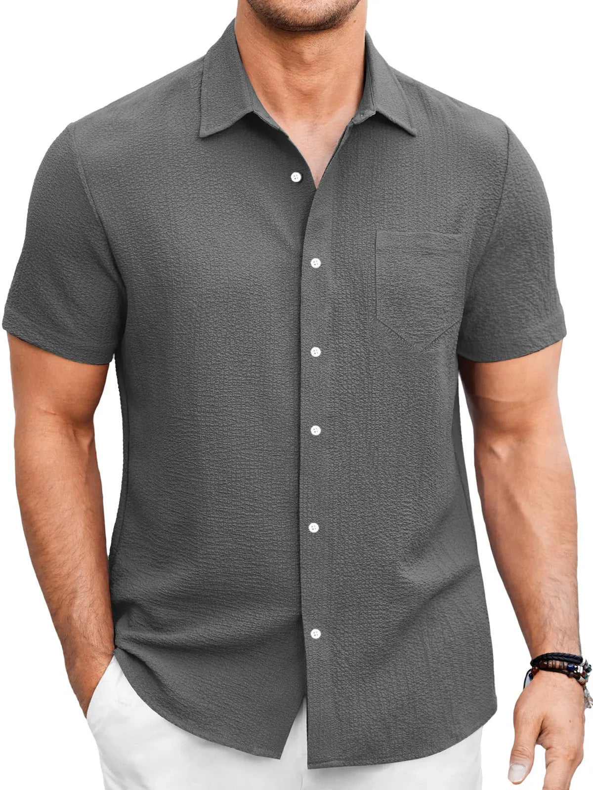 Men's Summer Solid Color Short Sleeve Shirt