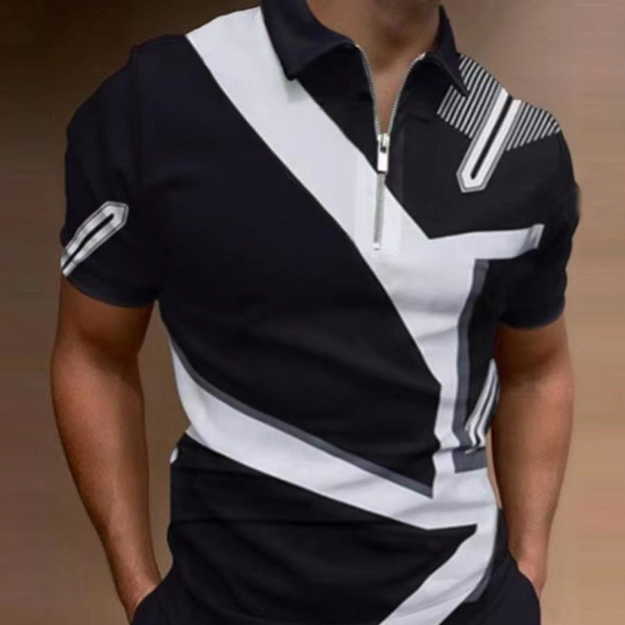 Casual Print  Zipper POLO Shirt