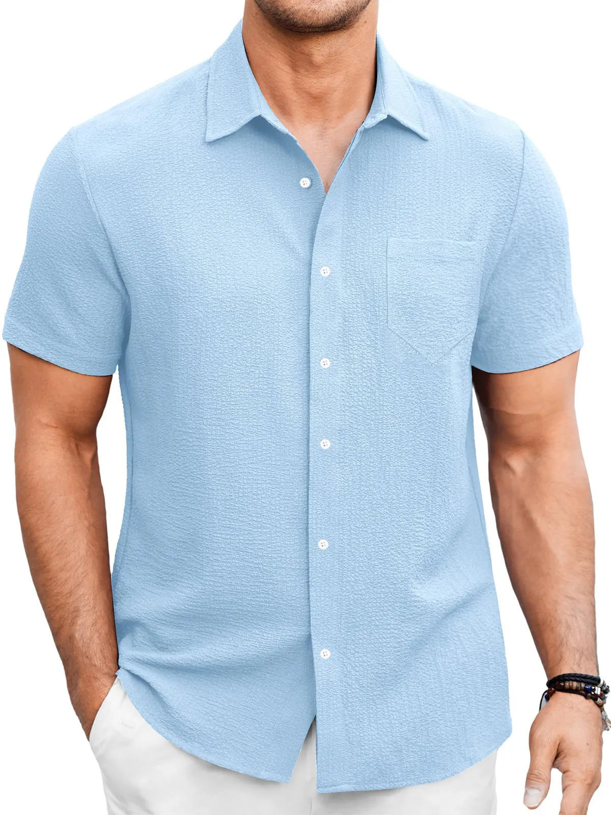 Men's Summer Solid Color Short Sleeve Shirt