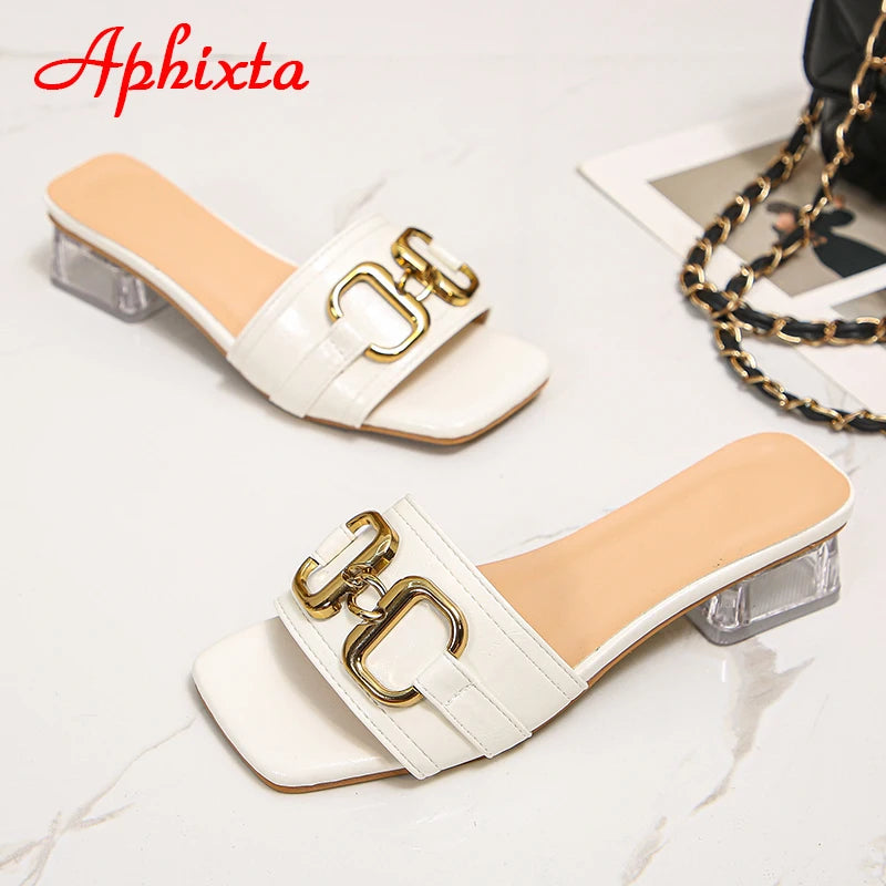 Metal Buckle Transparent Square Heels