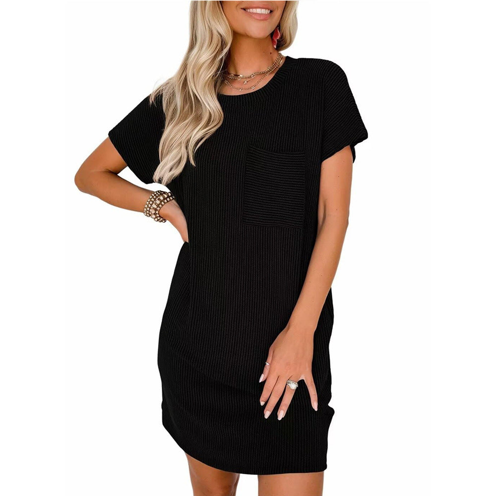 Casual Color Short Sleeve Pocket Dress