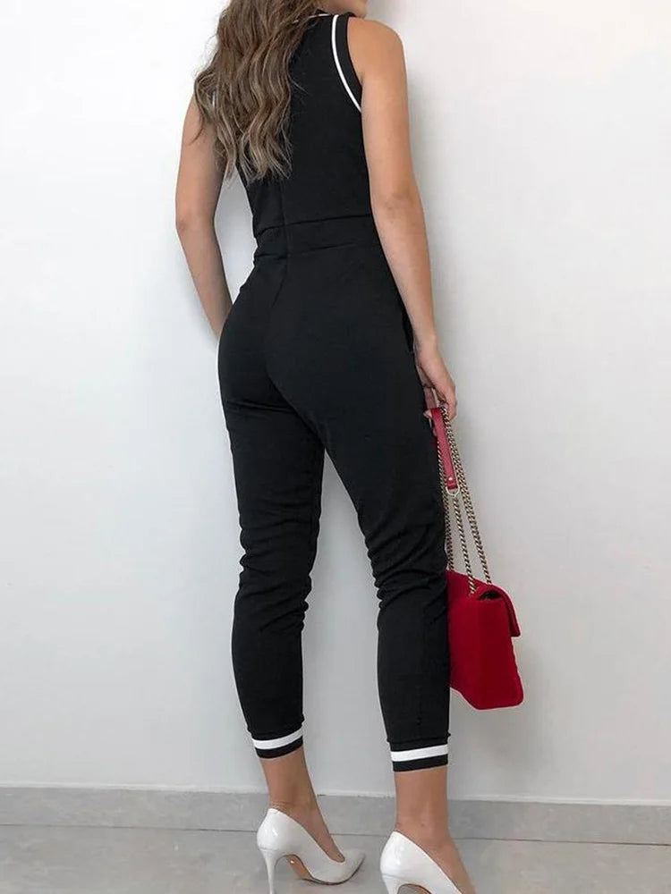 Contrast Binding Casual Jumpsuit Women