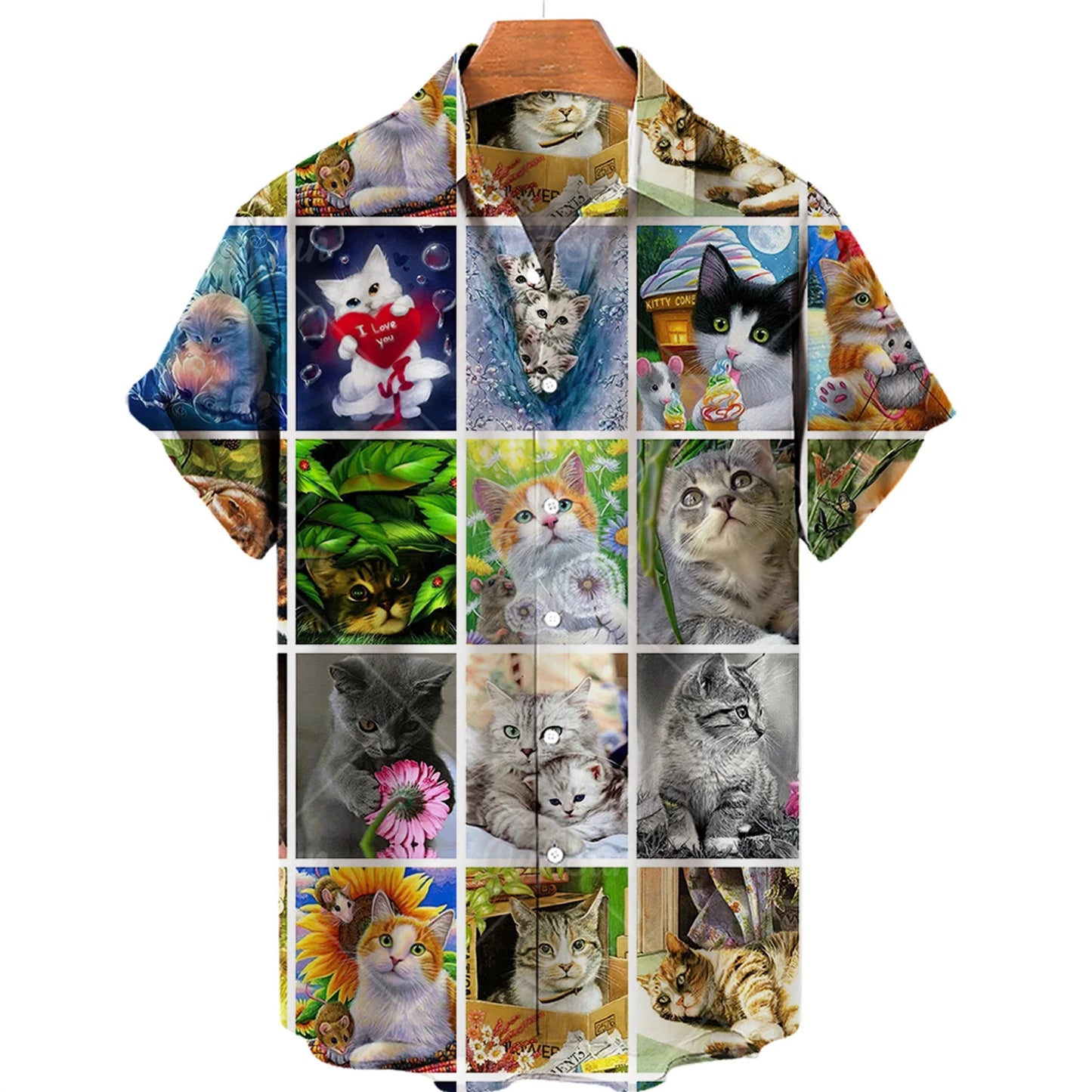 Cat Print Shirt Men Hawaiian Shirt