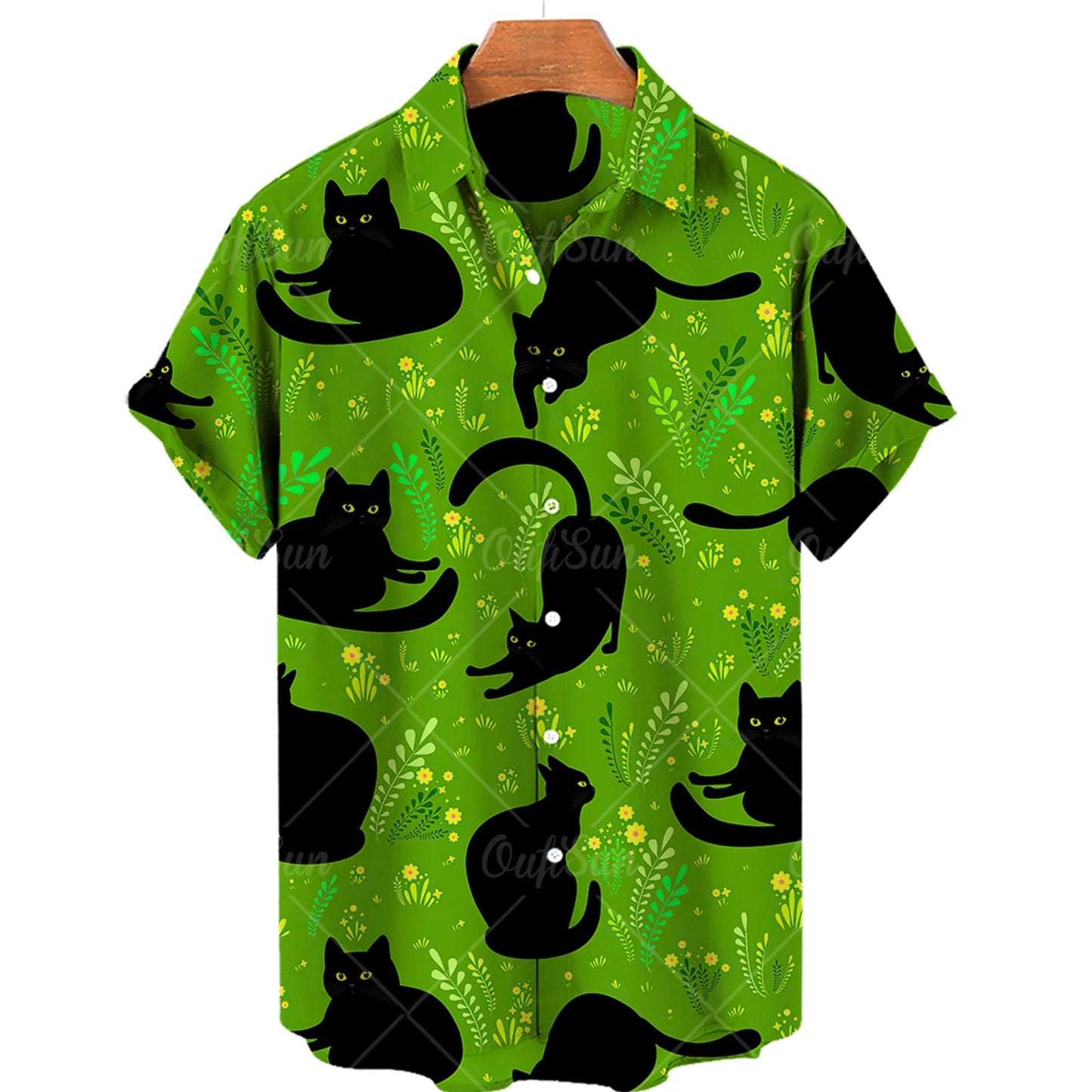 Cat Print Shirt Men Hawaiian Shirt