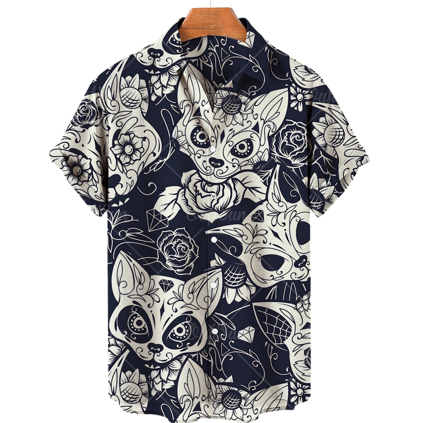 Cat Print Shirt Men Hawaiian Shirt