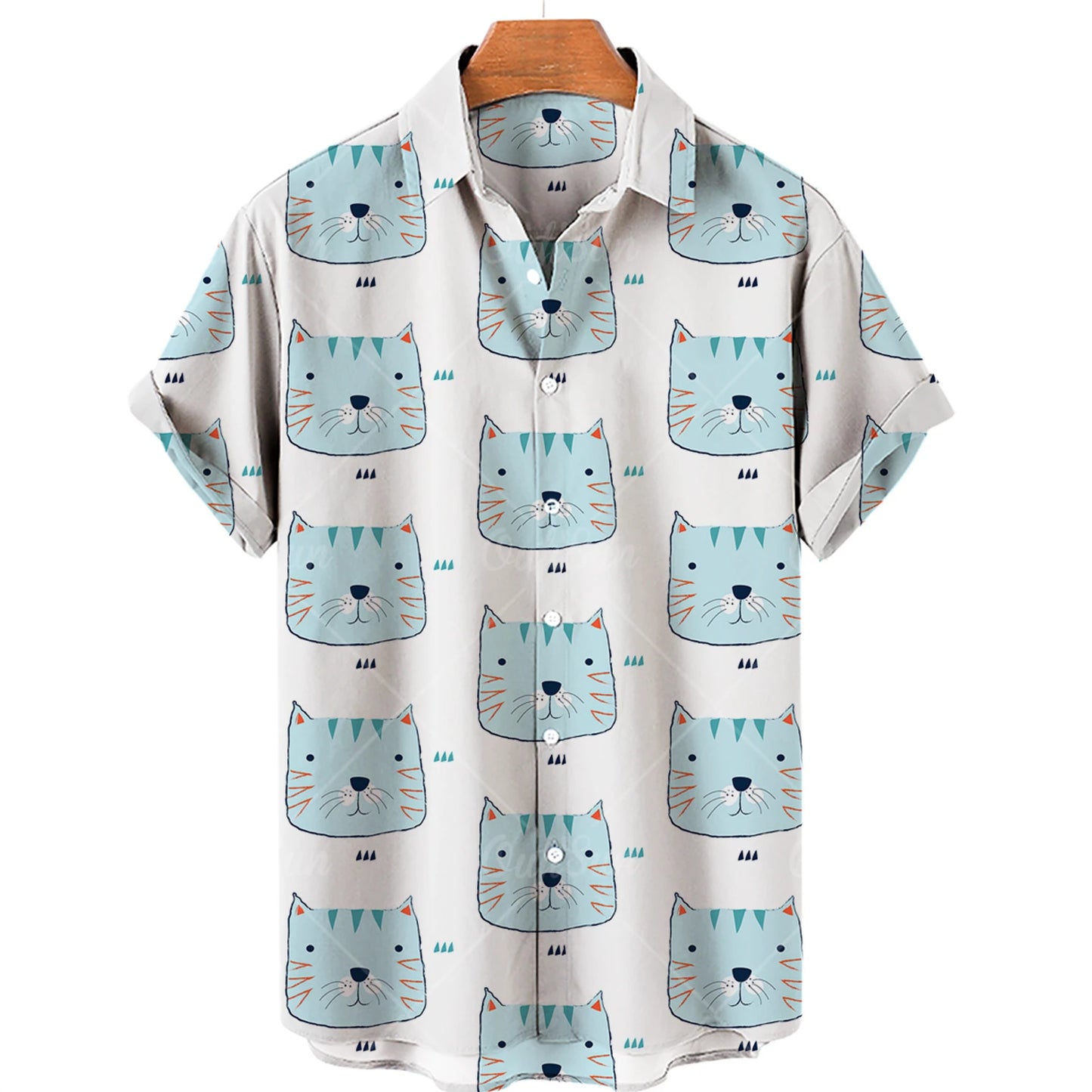 Cat Print Shirt Men Hawaiian Shirt