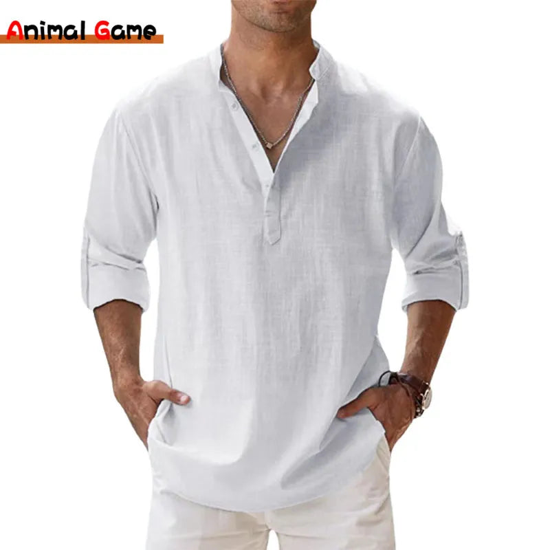 New Men Casual Long Sleeve Beach Shirts