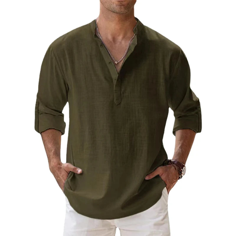 New Men Casual Long Sleeve Beach Shirts