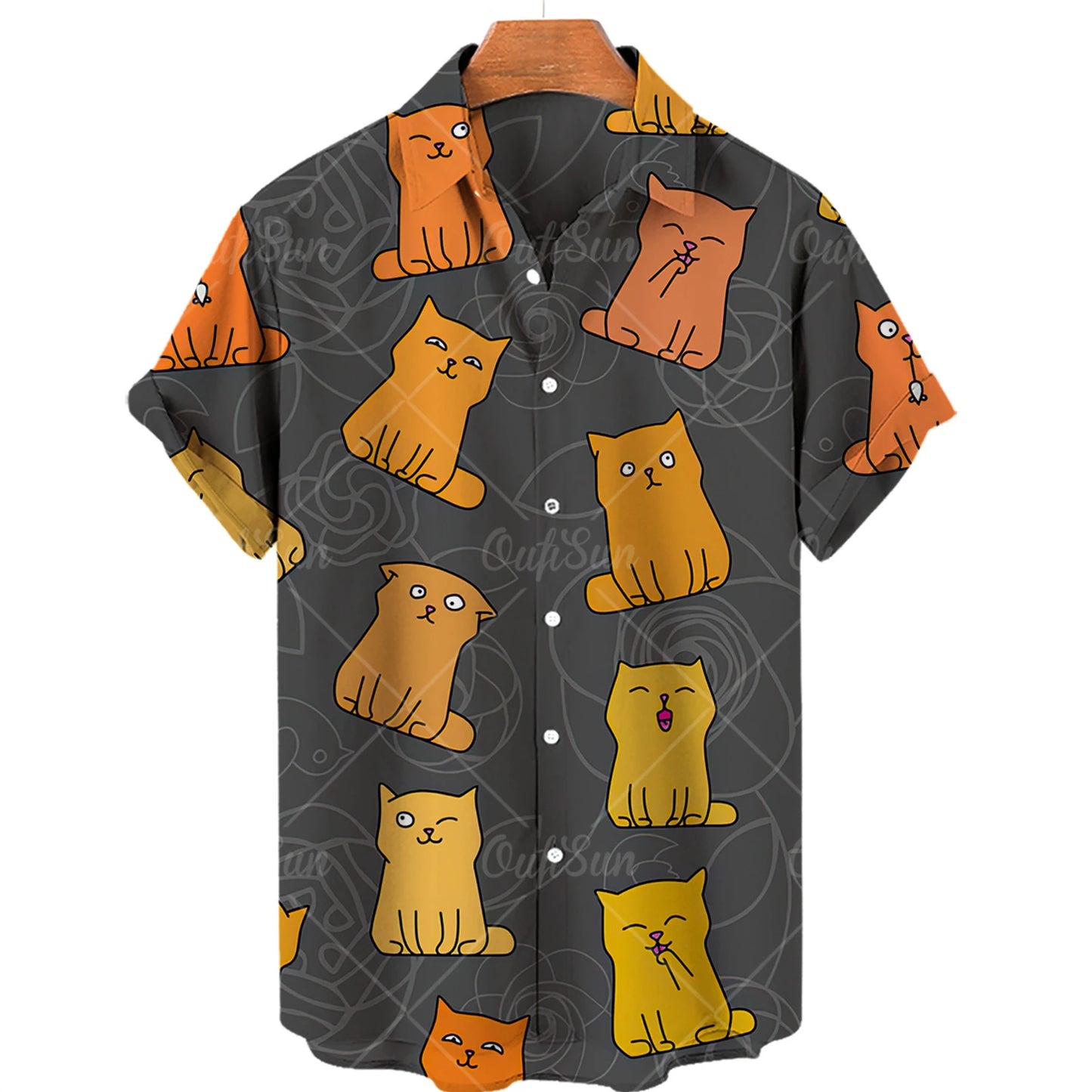 Cat Print Shirt Men Hawaiian Shirt