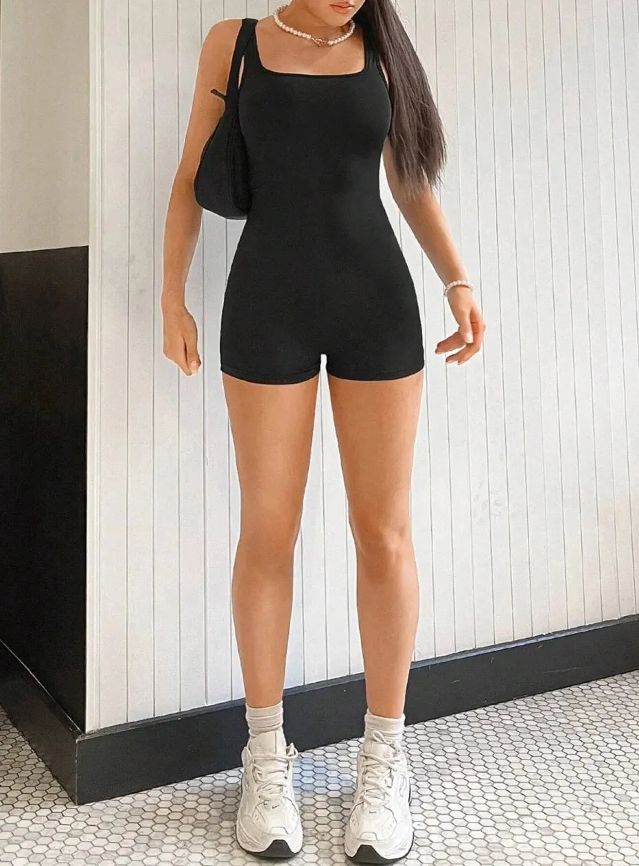 Solid Scoop Neck Romper