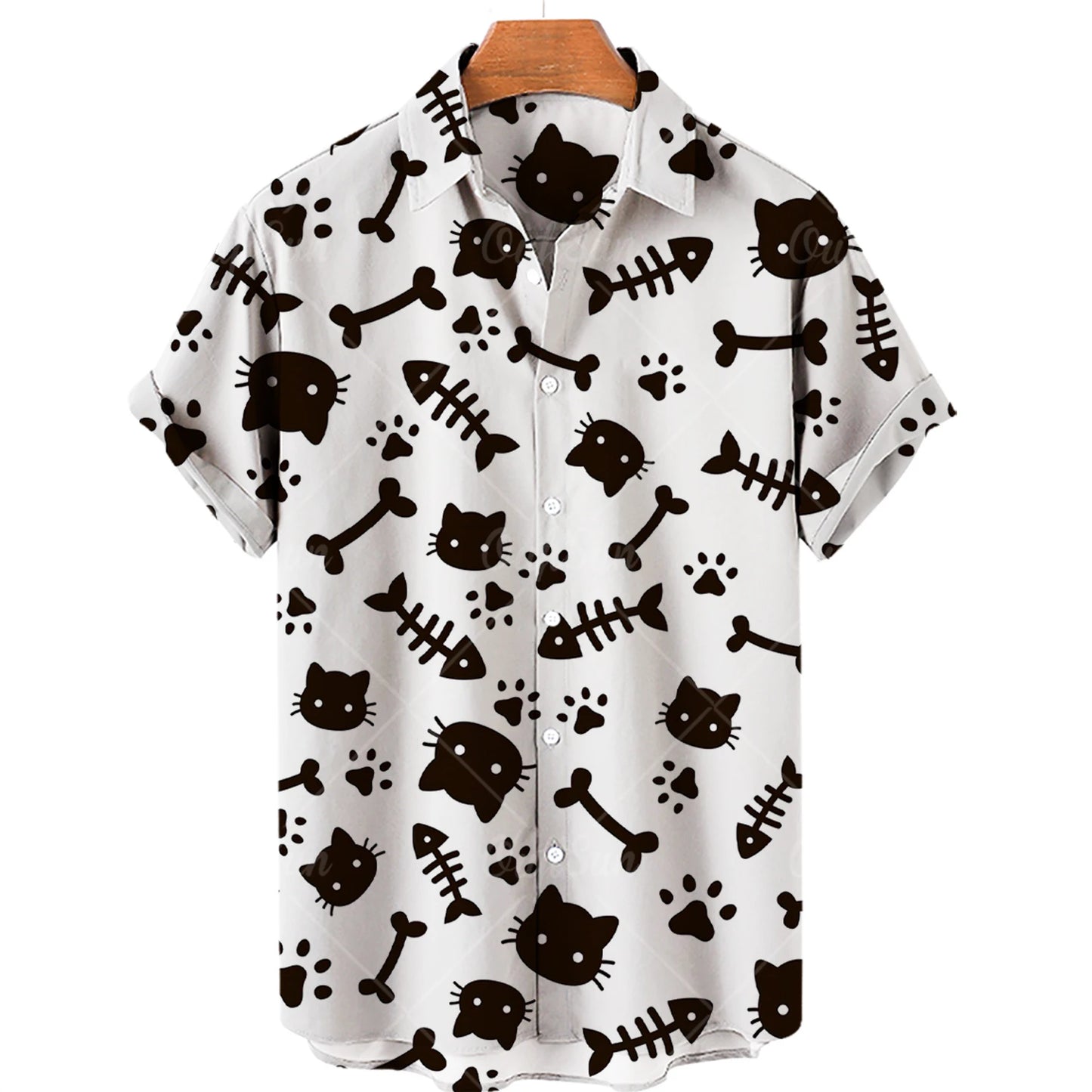 Cat Print Shirt Men Hawaiian Shirt