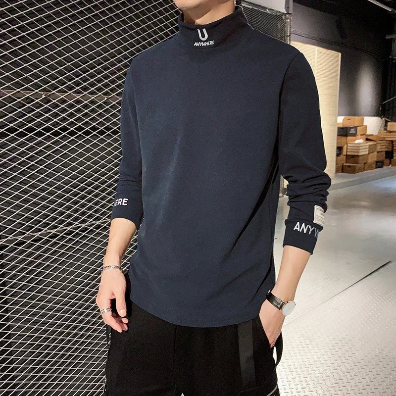 Cashmere T-Shirts Men Long Sleeve Turtleneck