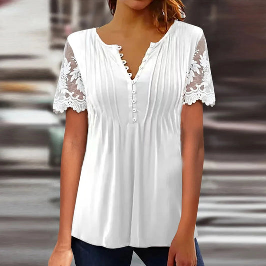 Elegant White Blouse Short Sleeved