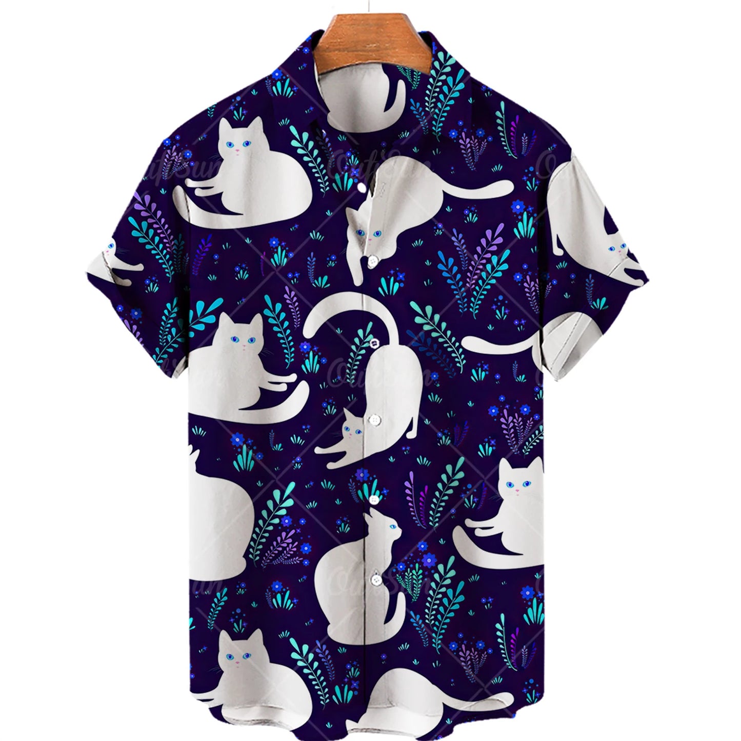 Cat Print Shirt Men Hawaiian Shirt