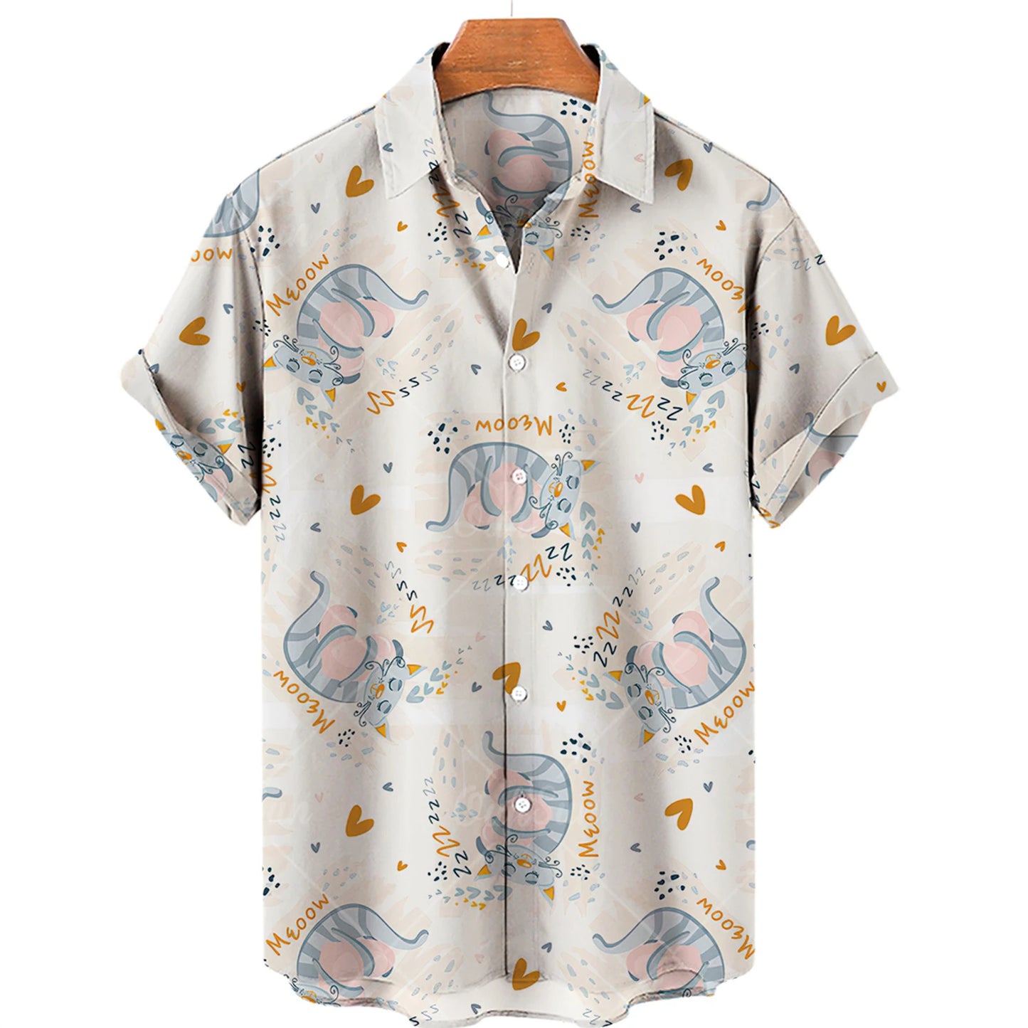 Cat Print Shirt Men Hawaiian Shirt