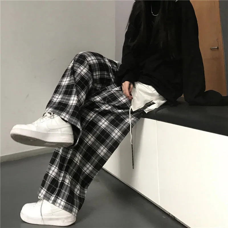 Streetwear Black and White Plaid Pants