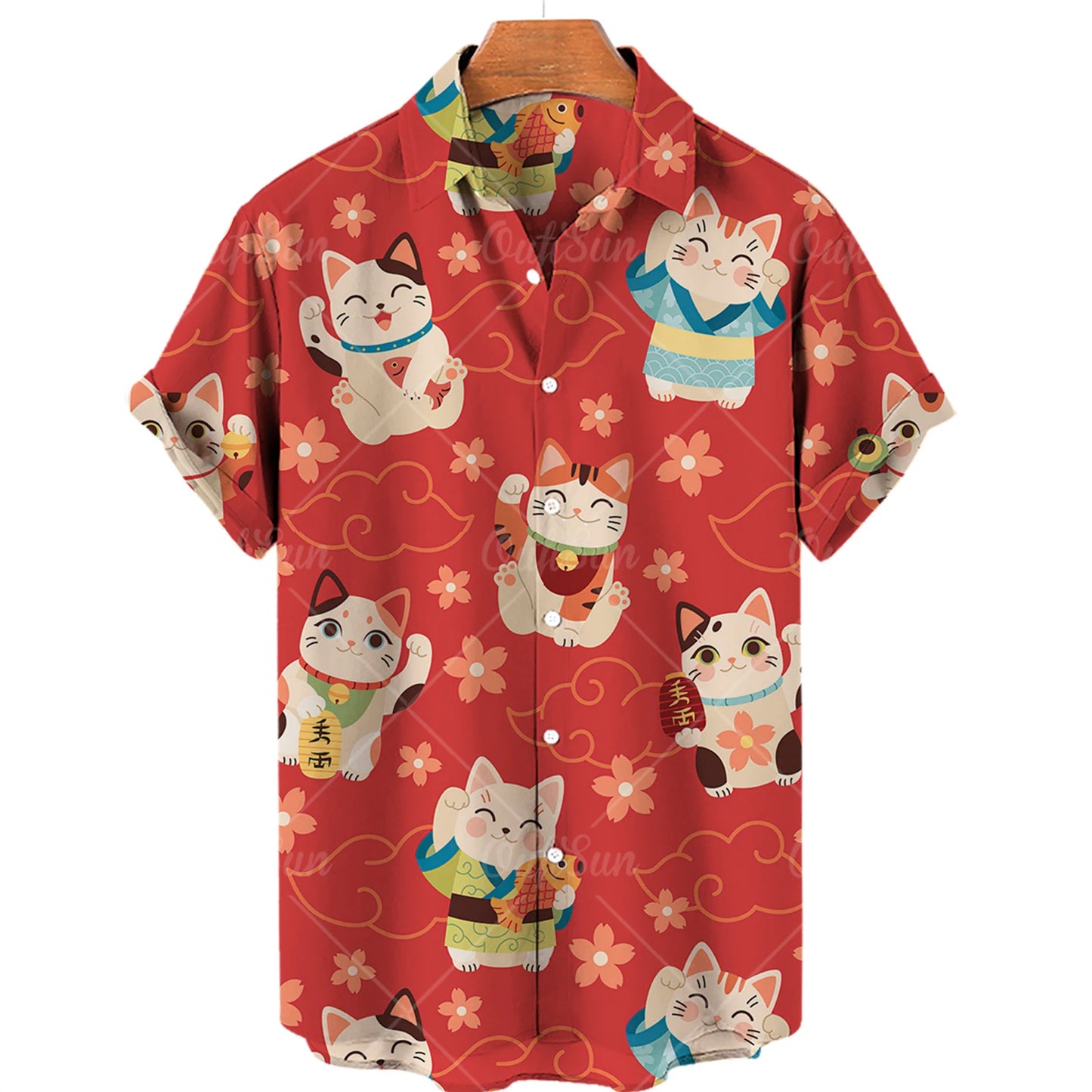 Cat Print Shirt Men Hawaiian Shirt