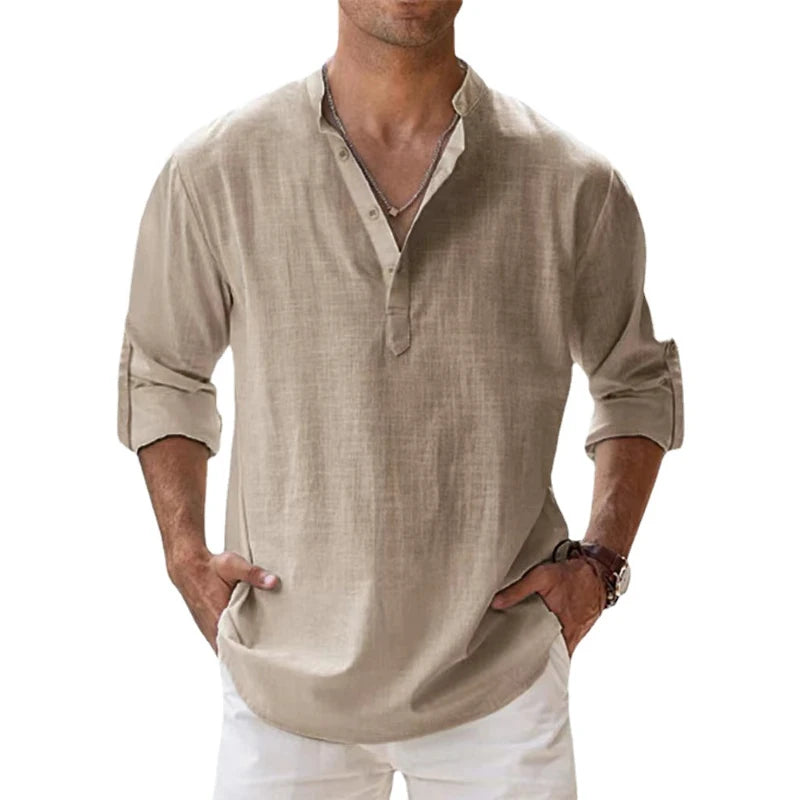 New Men Casual Long Sleeve Beach Shirts