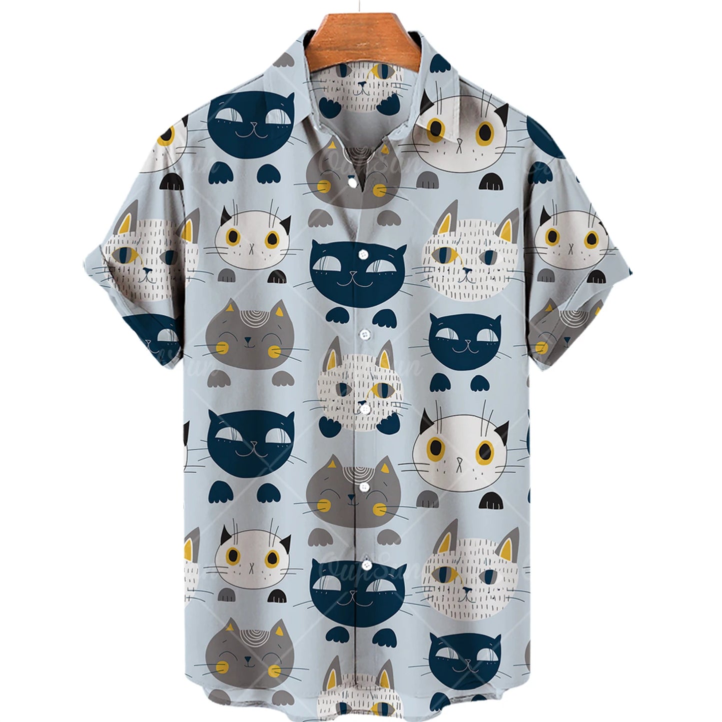 Cat Print Shirt Men Hawaiian Shirt