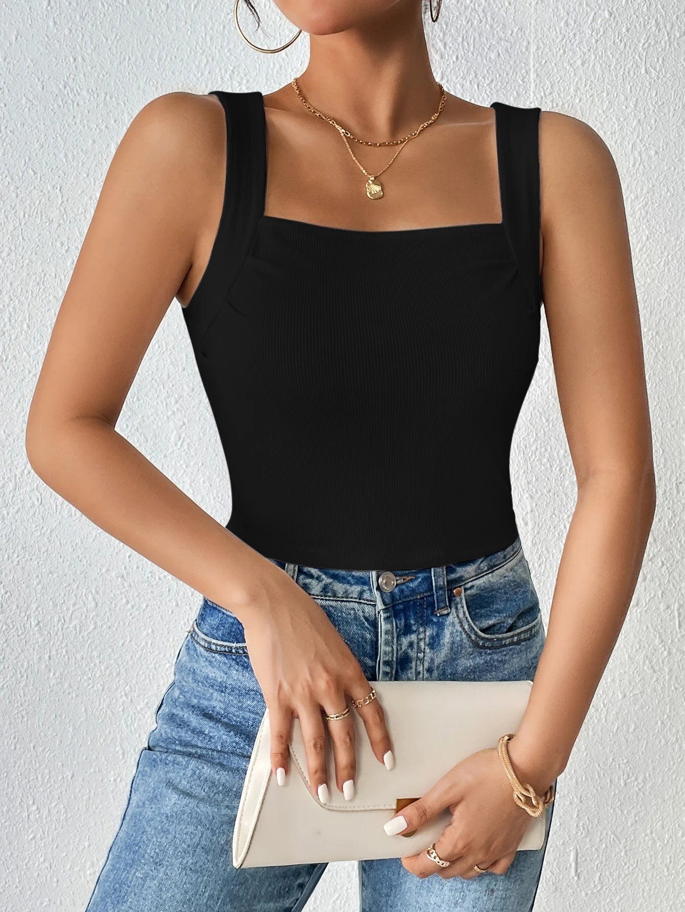 Solid Square Neck Tank Top