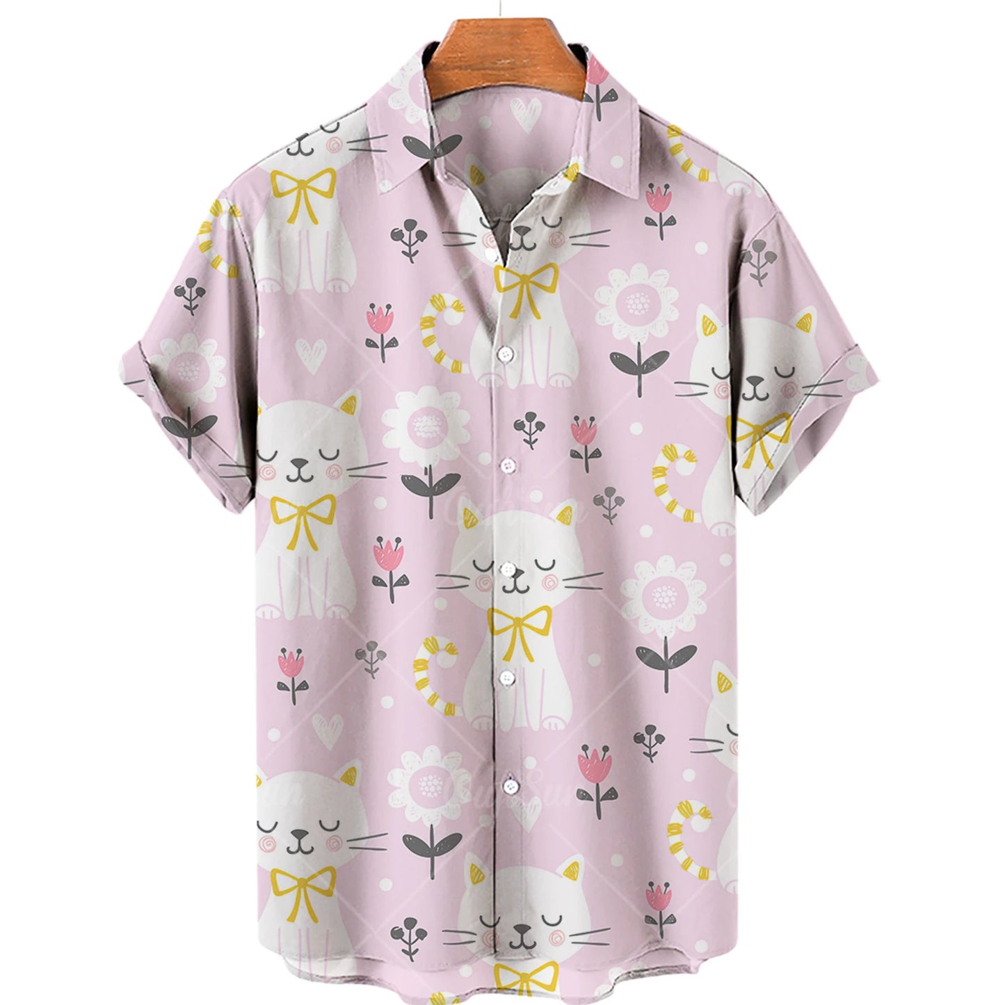 Cat Print Shirt Men Hawaiian Shirt