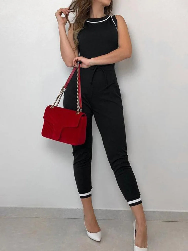 Contrast Binding Casual Jumpsuit Women