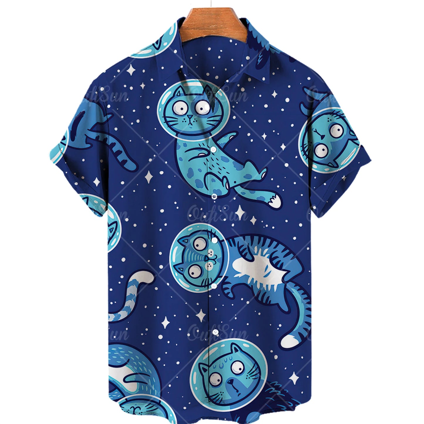 Cat Print Shirt Men Hawaiian Shirt