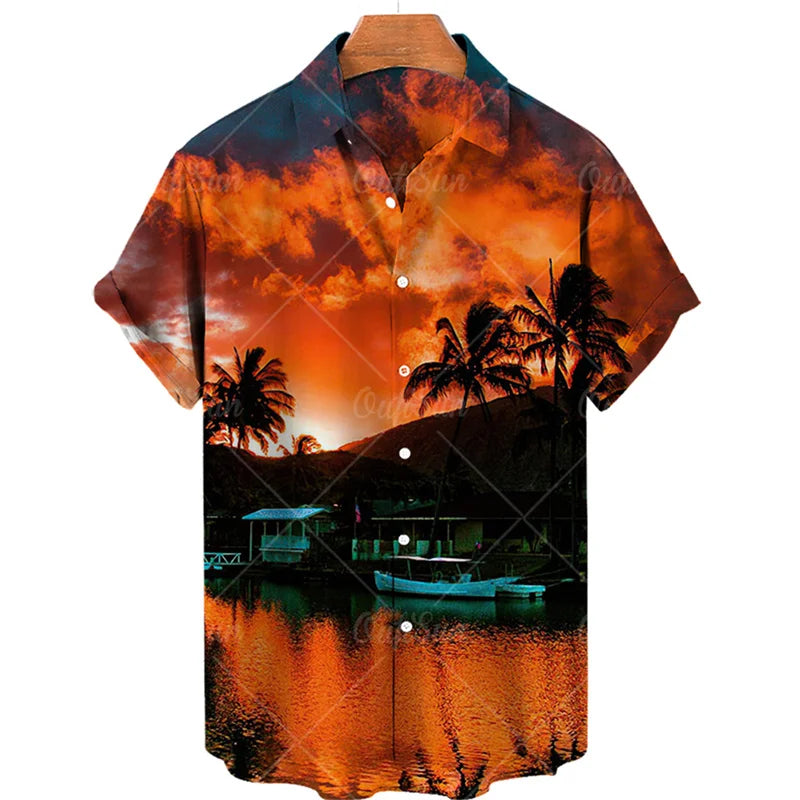 Men's Summer Sunset Floral Hawaiian Shirt