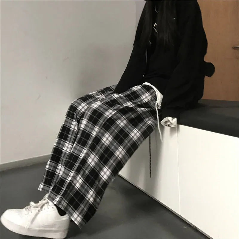 Streetwear Black and White Plaid Pants