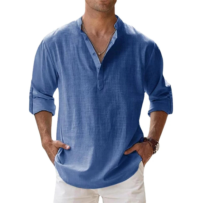 New Men Casual Long Sleeve Beach Shirts