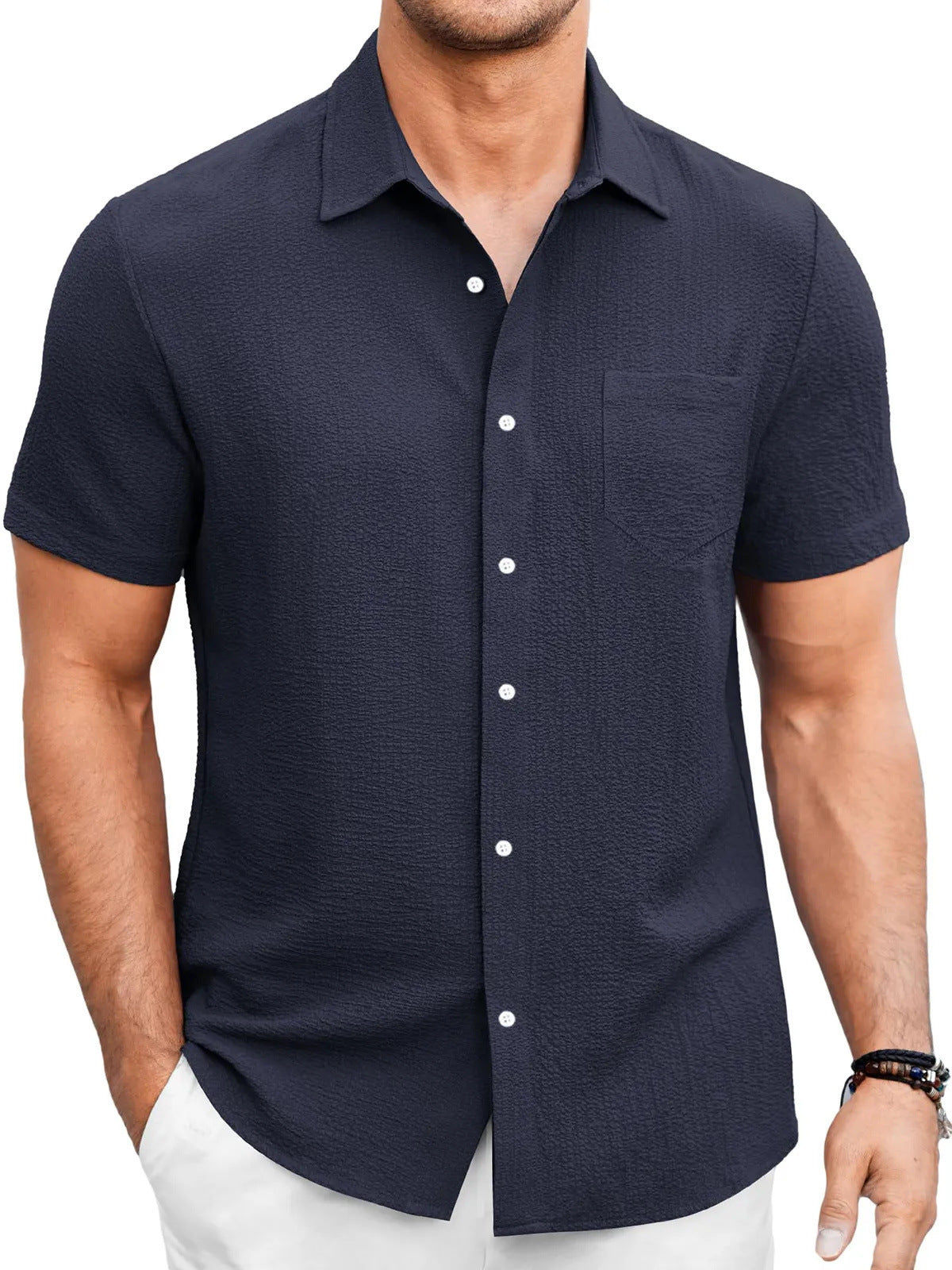 Men's Summer Solid Color Short Sleeve Shirt