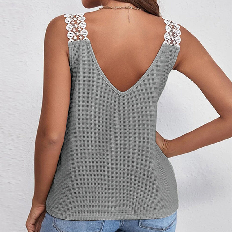 Waffle V-Neck Vest Sleeveless